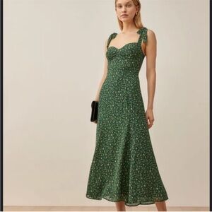 Reformation Nadia Coriander green floral tie maxi dress 10 Small Medium
